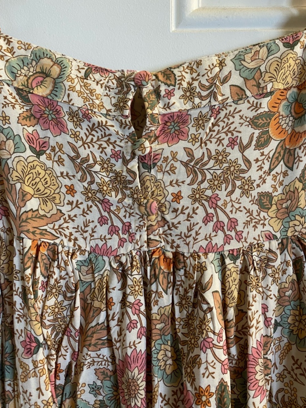 NATURAL LIFE Cream Floral Tiered Mini Dress with Pink & Green Accents - Picture 7 of 8